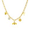 316L Stainless Steel Pearl Inlay Yellow Bee Lotus Sunflower Dragonfly Pendant Necklace Women New Trend Neck Chain Gifts