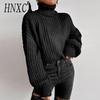 Women's Fashion Casual Solid Color Print Autumn Winter Long Sleeve High Neck Loose Sweaters