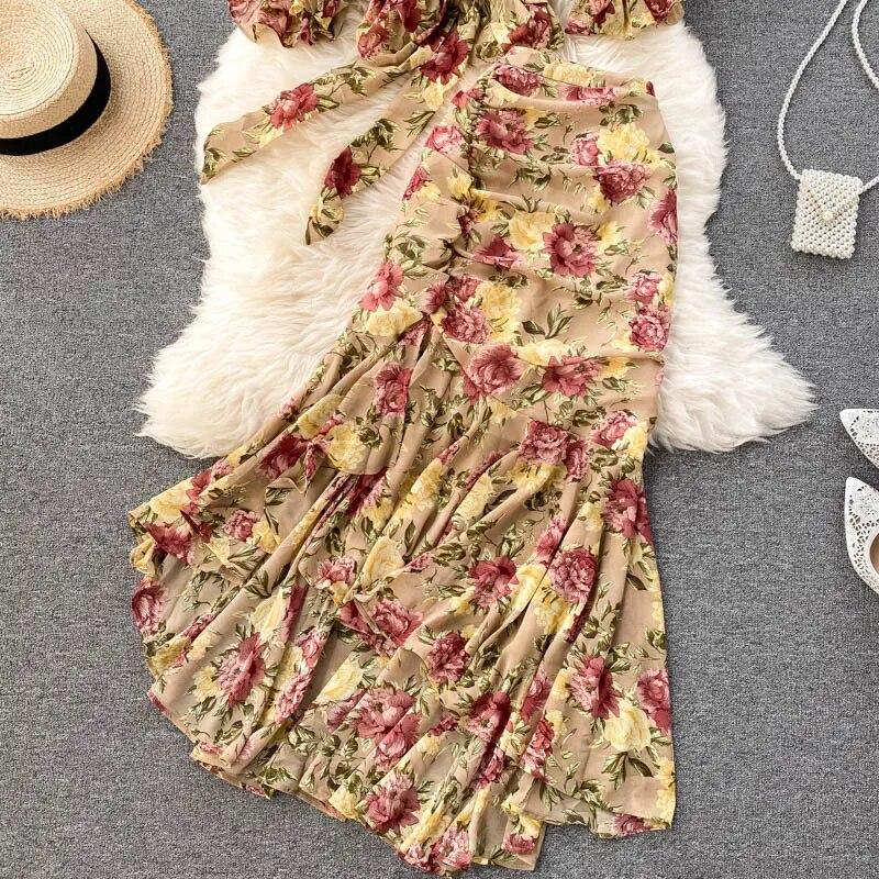 Праздничный костюм-двойка, новинка 2024 года, женская короткая шифоновая рубашка на шнуровке, сексуальная женская юбка «рыбий хвост»