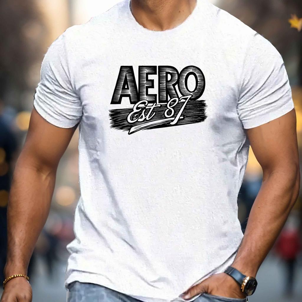 Мужская летняя футболка свободного кроя AERO из 100% чистого хлопка с принтом в виде букв, повседневная и удобная, с круглым вырезом и короткими рукавами