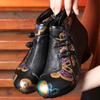 New Leather Women's Shoes Hand-embossed Painted Ethnic Cotton Boots Round Head Thick Heel Martin Boots Short Boots