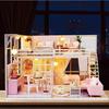 Miniature Pink Dream House Dollhouse With Furniture Kits Wooden Dolls House LED Lights Accessories