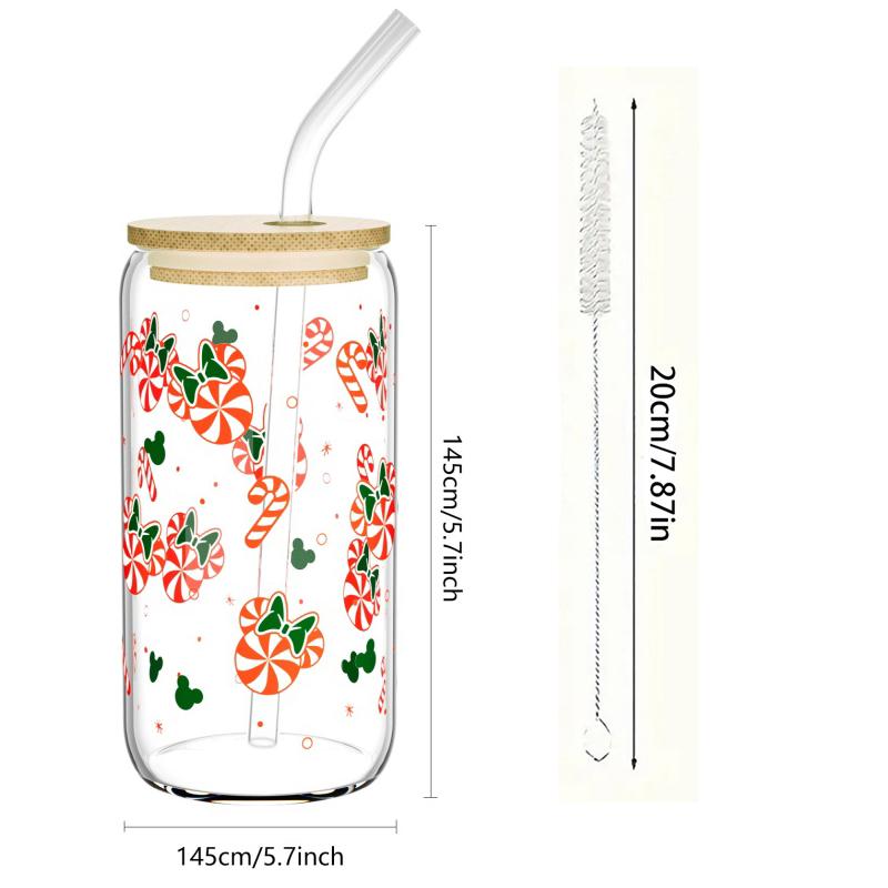 500ml Christmas Glass Cup Xmas Tree High Borosilicate Drinking Glass With Lid&Straw,Brush Juice Coffee Cup Christmas Gifts