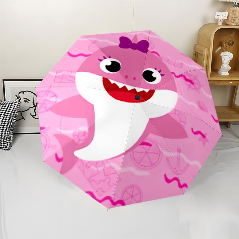 B-Baby Shark Print Automatic Umbrella, 8 Rib Iron Frame, Plastic Handle, Suitable for Outdoor Travel &Daily , Ideal Gift