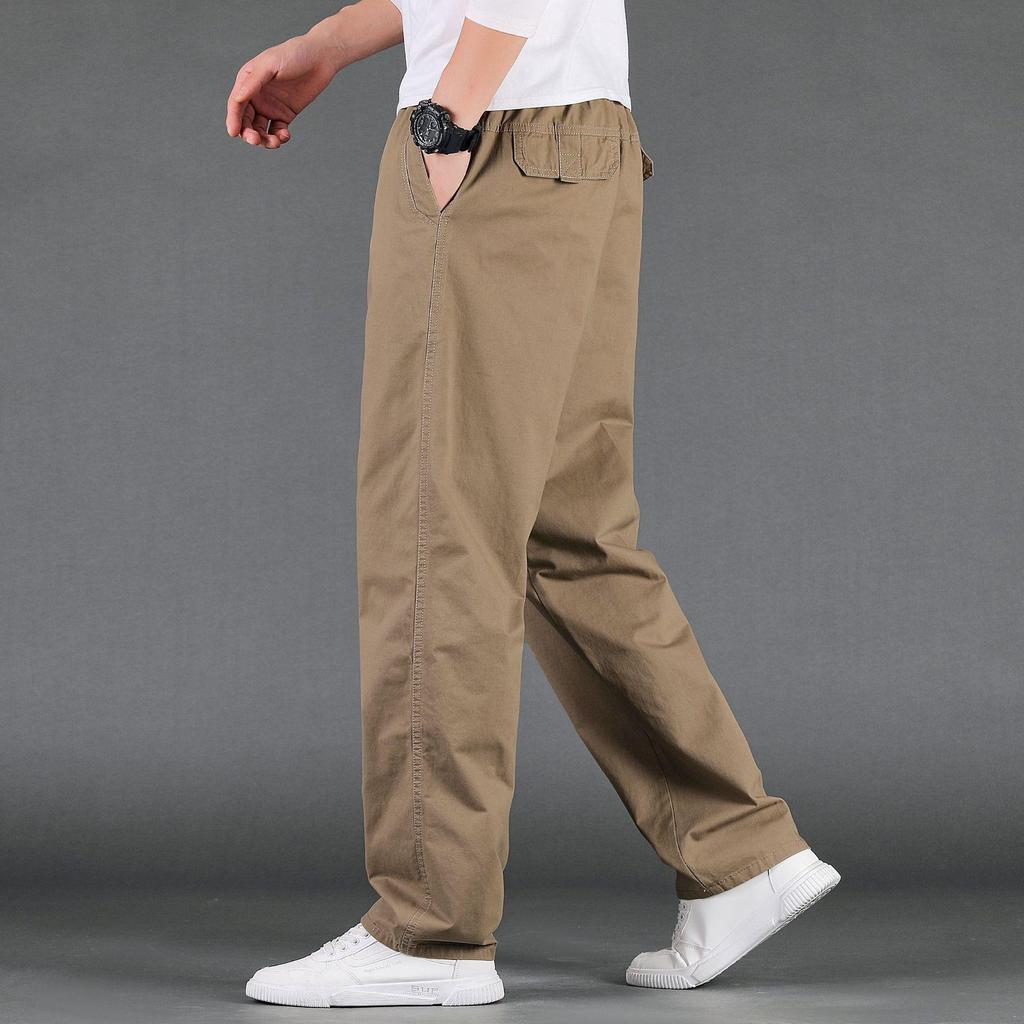 Men's Pure Cotton Cargo Pants - Loose Fit, Straight Leg, Plus Size, Spring/Autumn Style
