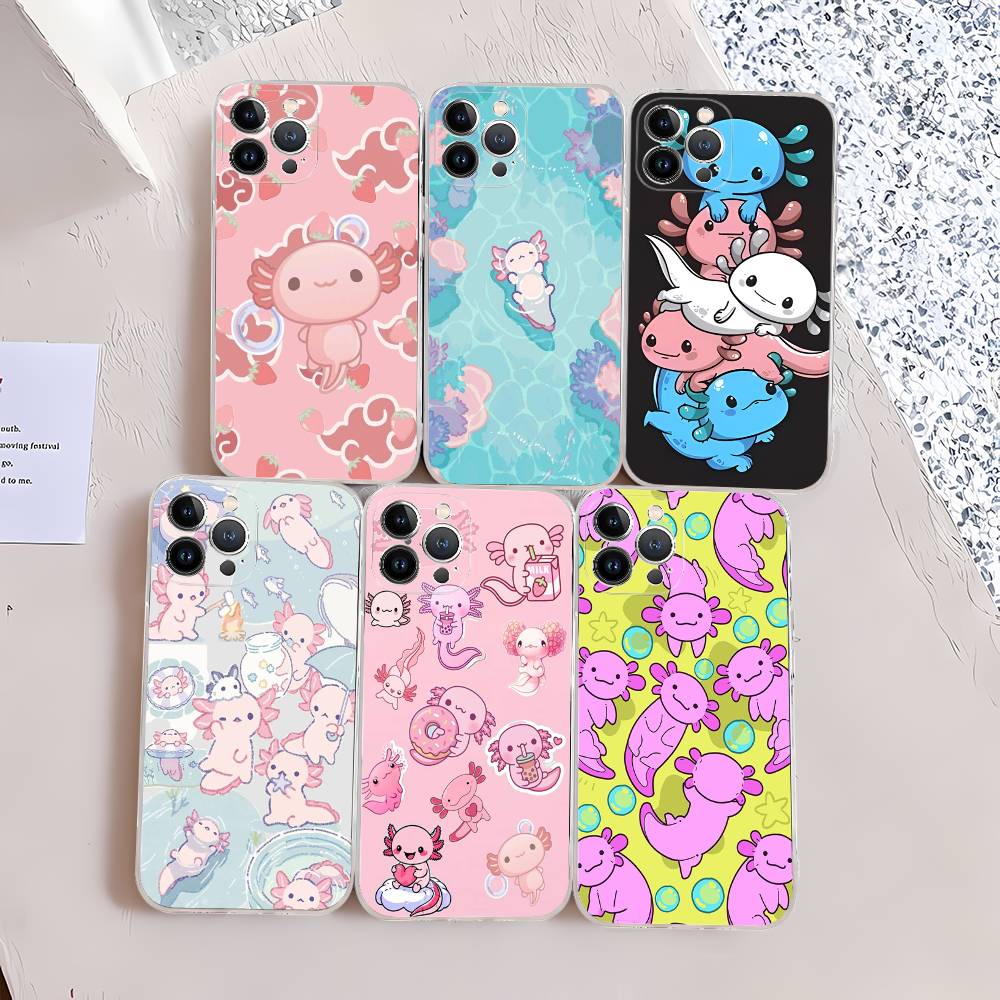 Мультяшный аксолотль Милый прозрачный мягкий чехол для телефона для iPhone 15 12 14 16 17 13 Plus 11 Pro Max 13 Pro