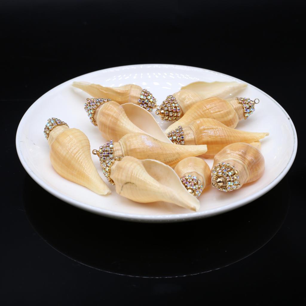 5Pcs Drilled Conch Pendant Artificial Drilling Shell With Diamond Yellow String Snail Pendant For Jewelry Making DIY Necklace Bracelet Accessory