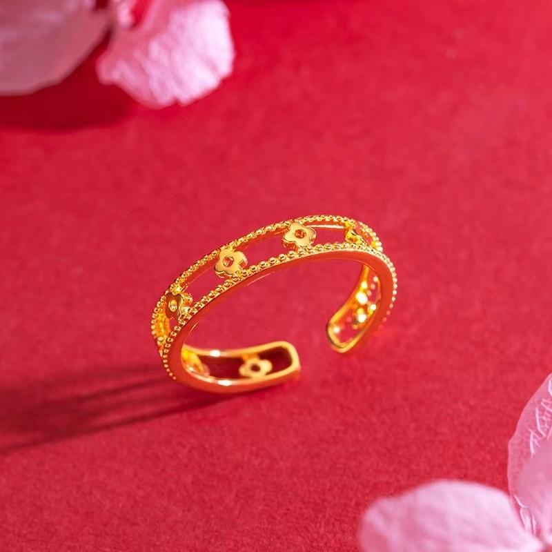 Chic And Unique Adjustable Open Ring With Interlocking Design In Brass Gold Plating For Women