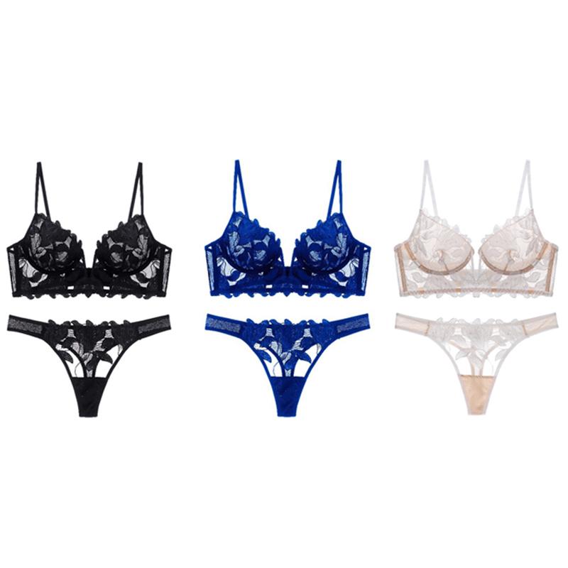 Сексуальный бюстгальтер с вышивкой из французского кружева, комплект женского нижнего белья, комплект нижнего белья, тонкий бюстгальтер пуш-ап с глубоким V-образным вырезом, бюстгальтер и комплект трусиков