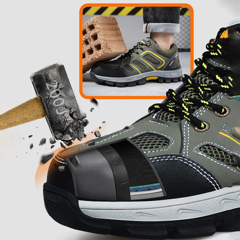 Oulylan Men Lightweight Protection Shoes Anti Piercing Cowhide Work Footwear Anti Smashing Steel Toe Safety Boots Size 38-46