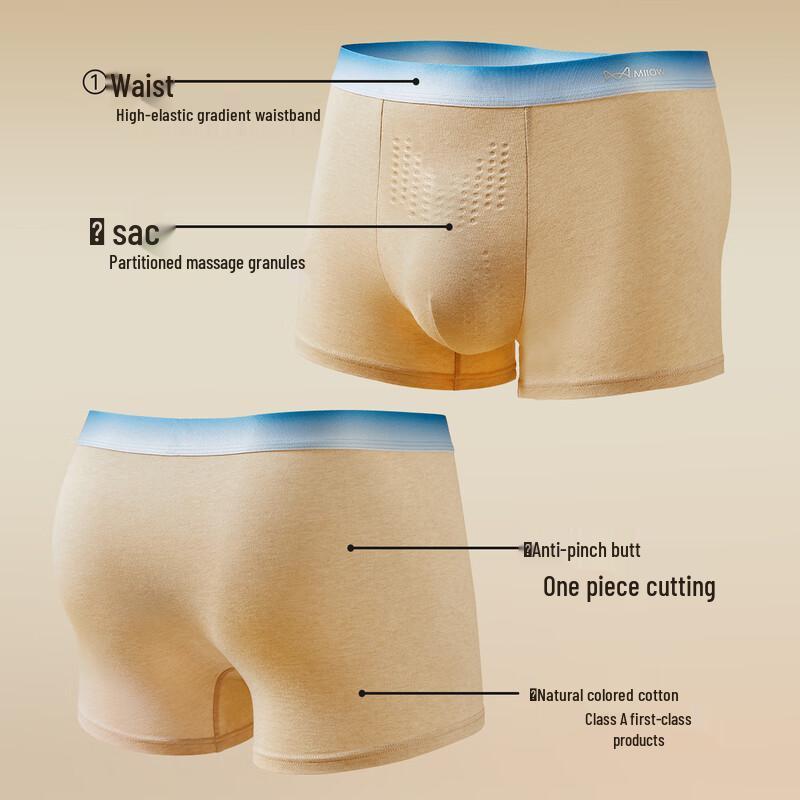 Mao Ren Мужские хлопковые антибактериальные боксеры-слипы натурального цвета, 3 шт.