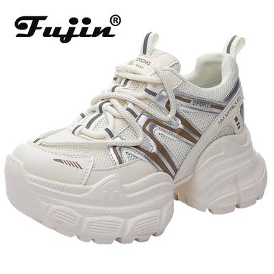 Fujin 9 см из натуральной коровьей кожи, женские массивные кроссовки, удобные вулканизированные ботильоны, ботильоны на плоской подошве, дышащая летняя обувь