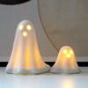 2Pcs Halloween LED Light Up Ghost Decor Ceramic Lighted Ghost Sculpture Handmade Illuminated Ghost Decor Desktop Decoration