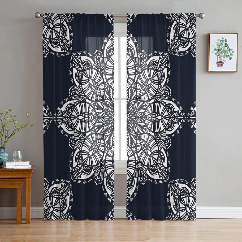 Mandala Bohemian Sheer Curtains for Bedroom Living Room Decoration Window Curtain for Kitchen Tulle Voile Organza Drapes