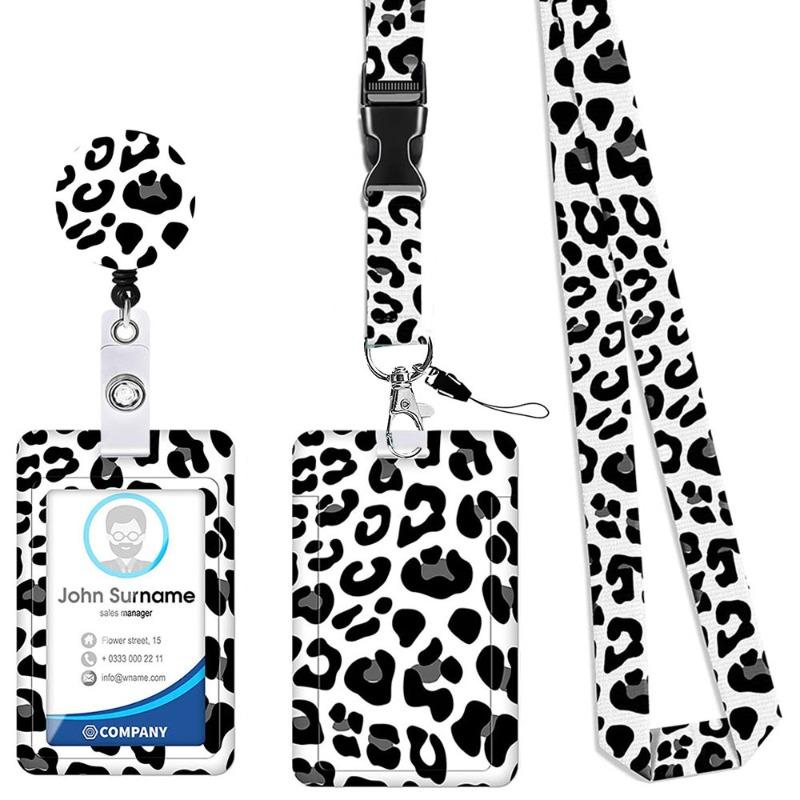 Выдвижной держатель для бейджа с леопардовым принтом, с держателем для карт, шейным шнурком, стильный брелок для ID-карты, бейджа работника, для женщин