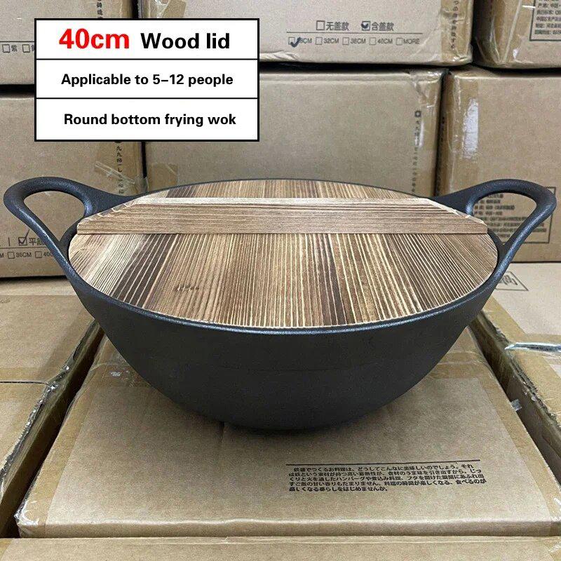 Сковорода Чугунная кастрюля Бытовая большая кастрюля Deepen Old Style Double Ear Бытовая фритюрница Wok 40 см большая чугунная кастрюля