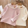 Girls' Bottoming Shirt Autumn Winter Children's Half-high Collar Western Style Cute Plus Velvet Thick Top Girl T-shirt