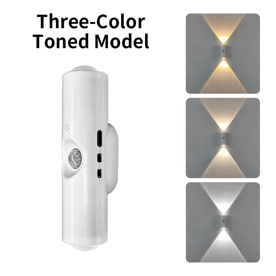 Motion Sensor Double-head LED Night Light 3colors RGB Rechargeable Magnetic Wall Lamp Mood Ambient Light Cabinet Hallway Stair