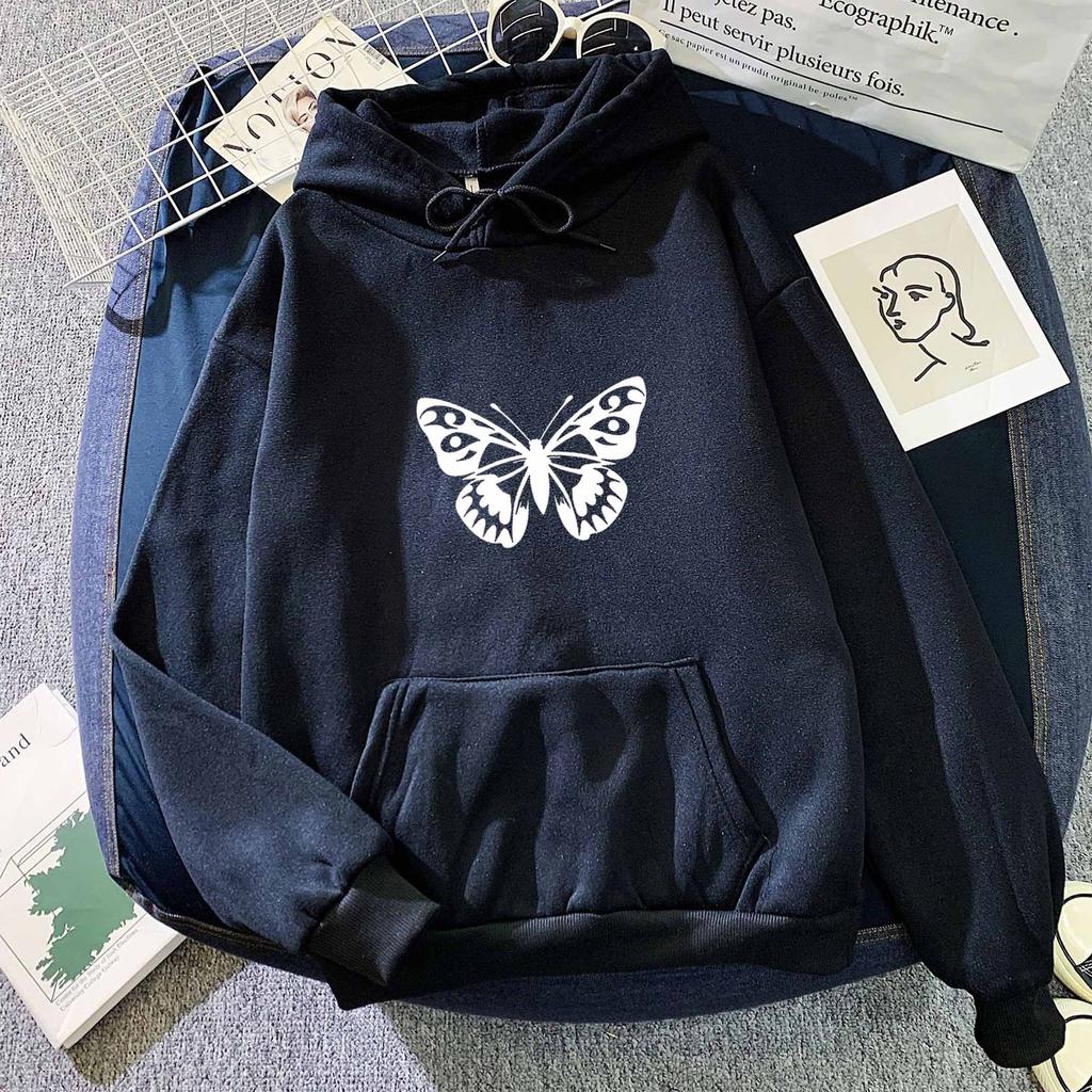2025Fashion Trend Autumn Winter Butterfly Print Hoodie Sweatshirt for Men and Women Couple Korean Style Casual Simple Top