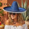 Casual Daily Hat Mexican Sombrero with Colorful Poms, Hawaiian Style Woven Straw Sun Hat, Wide Brim Lightweight Festival Party Costume for Summer
