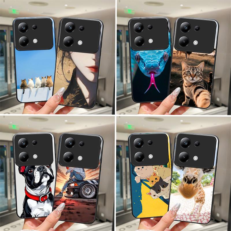 Красивый Цветок Милые Кошки Чехол Для Xiaomi Poco M6 Pro 4G / Poco M7 Pro 5G Закаленное Стекло Чехол Для Телефона Защитная Крышка Жесткий Корпус