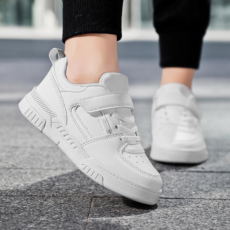 Детская мода Тренд Липучка Толстая подошва Повседневная обувь для скейтборда Уличная повседневная спортивная обувь Белая обувь