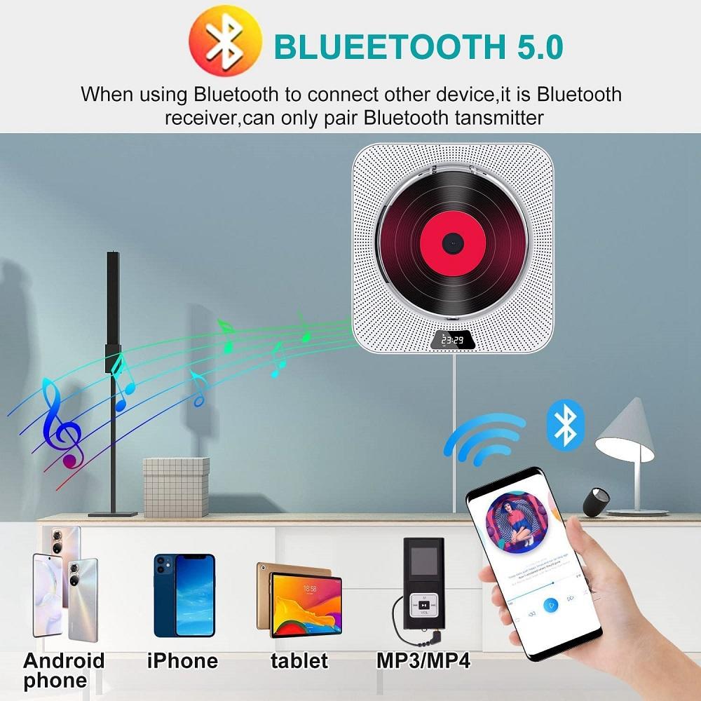 Портативный настенный CD-плеер для дома с Bluetooth-колонкой, FM-радио и пультом дистанционного управления