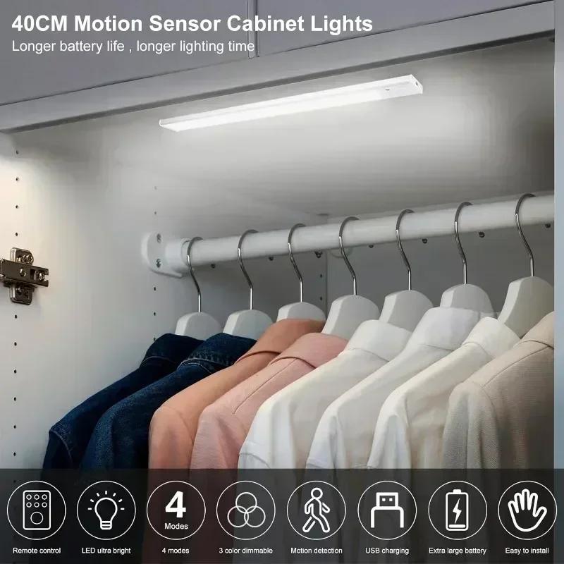 60cm Wireless LED Night Light Motion Sensor USB Rechargeable For Bedroom Kitchen Cabinet Lamp Remote Control Lighting