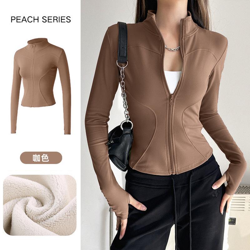 Yoga clothes women's new velvet jacket spring long-sleeved high-elastic sports jacket fitness clothes tight and thin top
