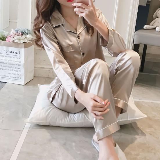 Ночной костюм из искусственного шелка, мягкий кардиган, длинные брюки из искусственного шелка, ночная рубашка