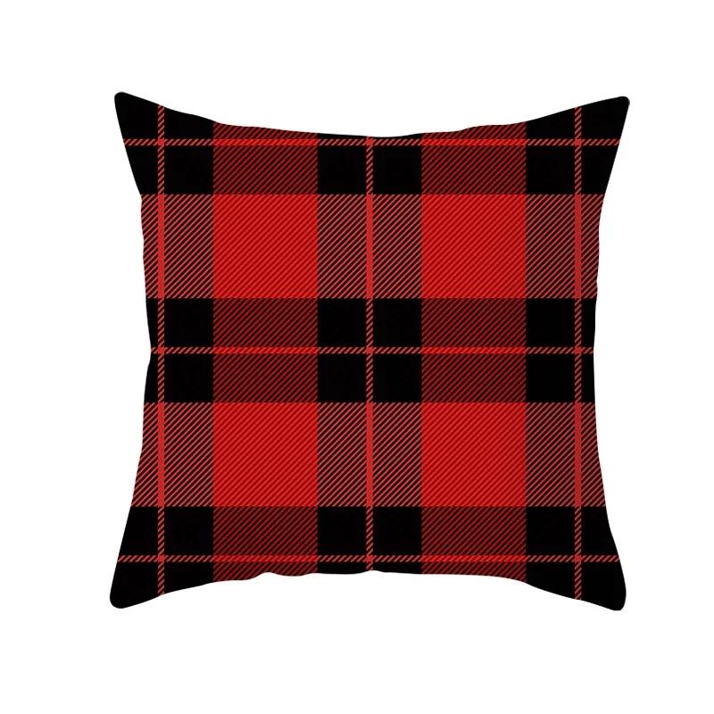 Fuwatacchi Merry Christmas Print Pillowcase Red Black Plaid Cushion Cover Home Chair Sofa Decoration _,(3)