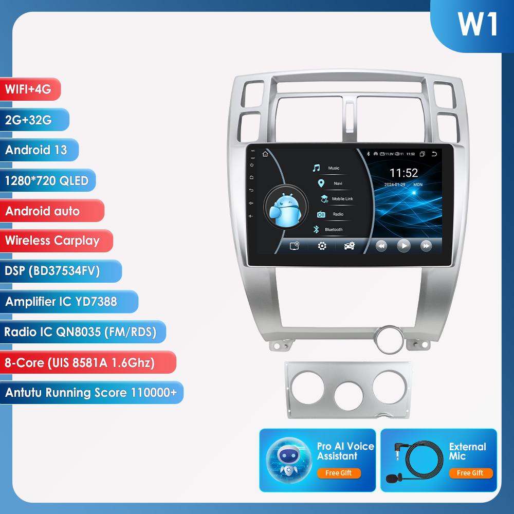 Hizpo 8-ядерный интеллектуальный экран AI Android Autoradio для Hyundai Tucson 2004-2009 Автомобильный радиоприемник Мультимедиа Видеоплеер GPS Навигатор Головное устройство Carplay 4G RDS FM