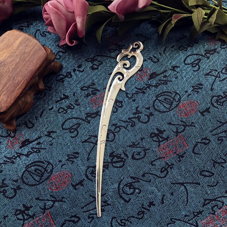 Retro Ethnic Style Miao Silver Hairpin Antique Bookmark Female Flower Hairpin Simple Classical Versatile Disc Hair Hairpin Hair Accessories