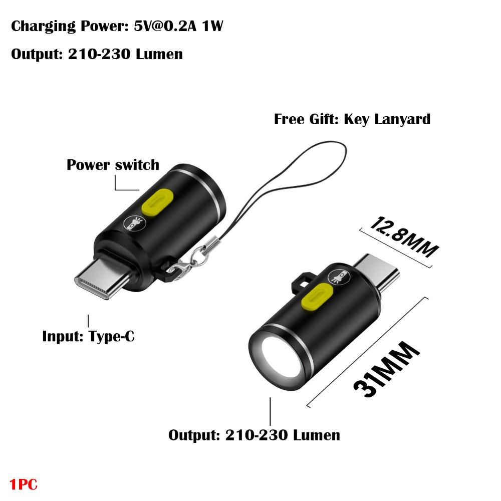 230 High Lumens Type-C Mini Flashlight Portable Plug and Play USB C Emergency Lamp Aluminum Alloy with Lanyard