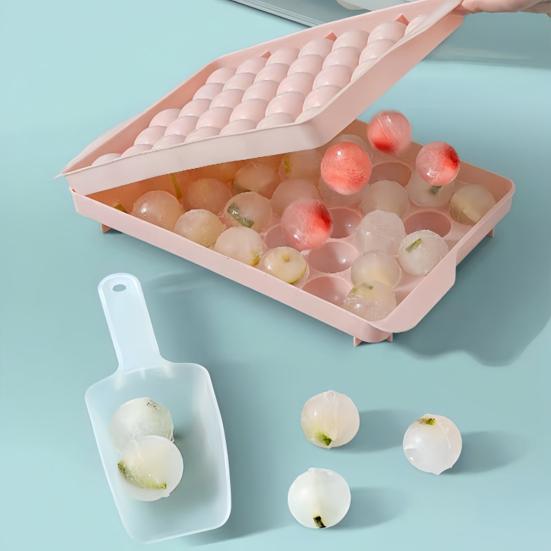 Ice Cube Mold with Lid Shovel And Container Round Ice Cube Trays for Freezer Flexible Ice Cube Maker Refreshing Drink Accessory