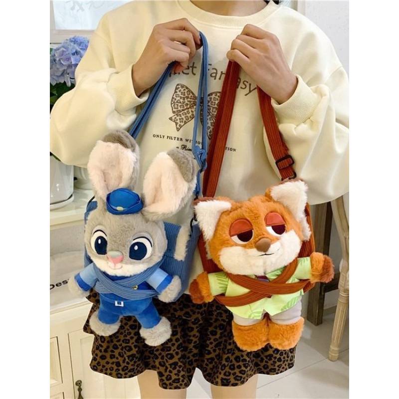 Zootopia Judy Hopps Nick Wilde Cartoon Plush Shoulder Bag For Girls With Adjustable Strap And Storage Space