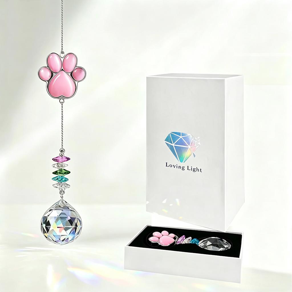 Paw Shaped Colored Crystal Pendant Delicate Hanging Chain Sentimental Remembrance Window Hanging Decorative Suncatcher