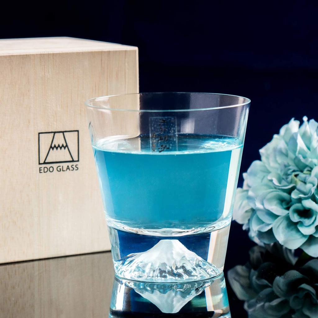 Fuji Fuji Pair Set of 2 Fuji Rocks Glasses and Sakura Fuji Rocks Glasses Edo Glass Fuji and Cherry Blossom Design Whiskey Glasses with a Postcard from