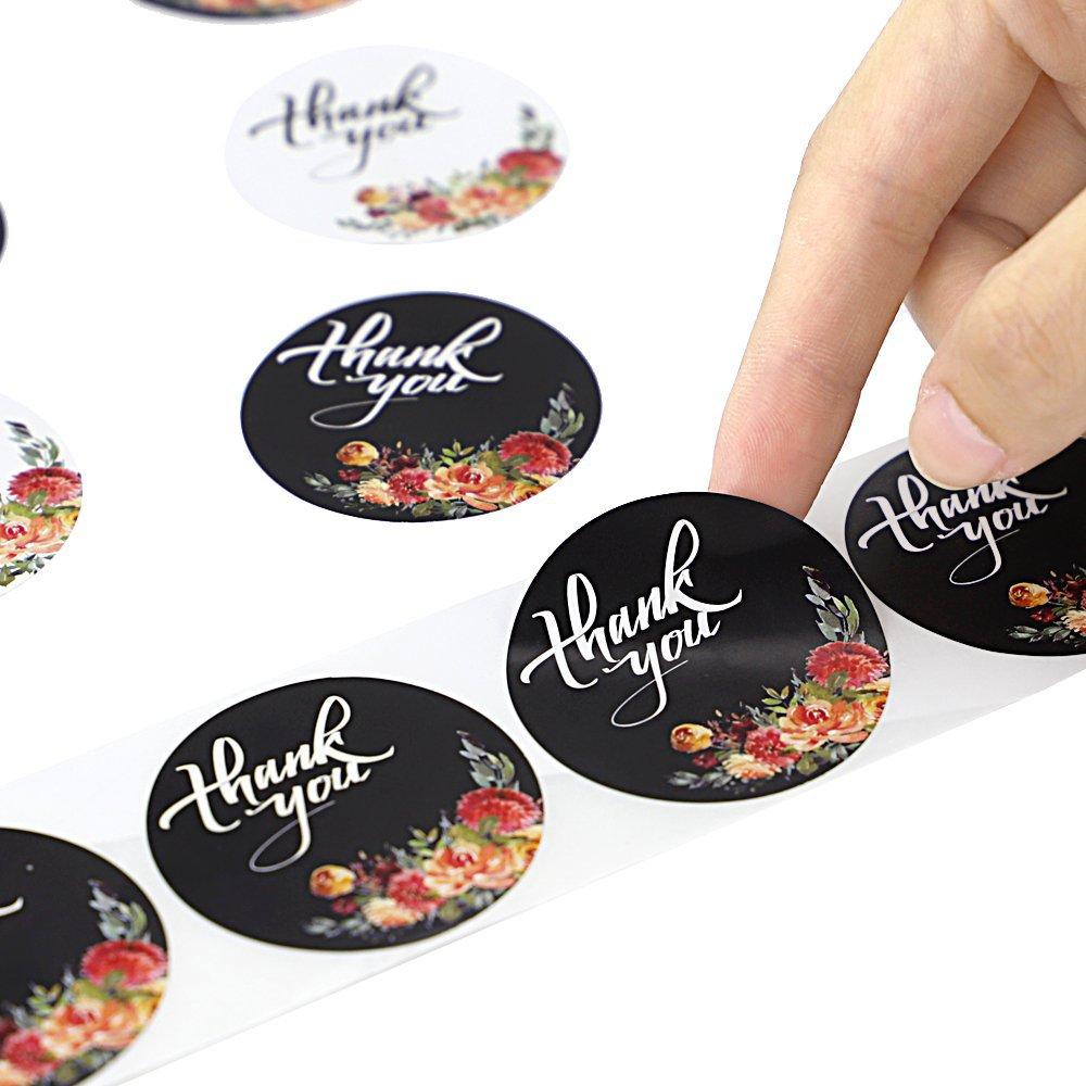100-500pcs Floral Thank You Stickers Seal Labels For Package Decoration 1inch White Black Labels Sticker Stationery Sticker