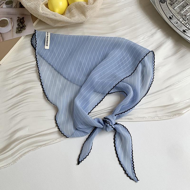 Polka Dot Silk Scarf, Striped Triangle Scarf, Headscarf, Pastoral Multi-functional Fashionable Sunscreen and Breathable Polka Dot Silk Scarf