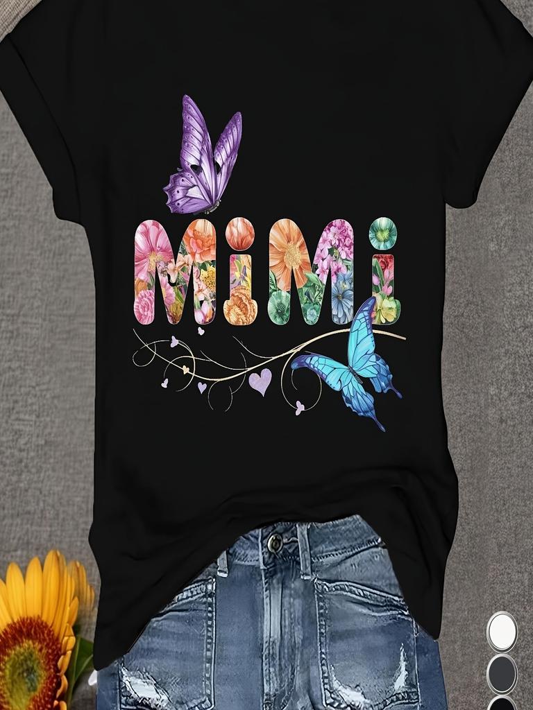 Mimi with Floral Motif Women'S Short Sleeve T-Shirt Casual Short Sleeve Tee Soft, Comfortable And Ma