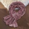 Women Scarf Solid Color Pleated Design Versatile Long Scarf Retro Style Versatile Comfortable Cotton Linen Shawl