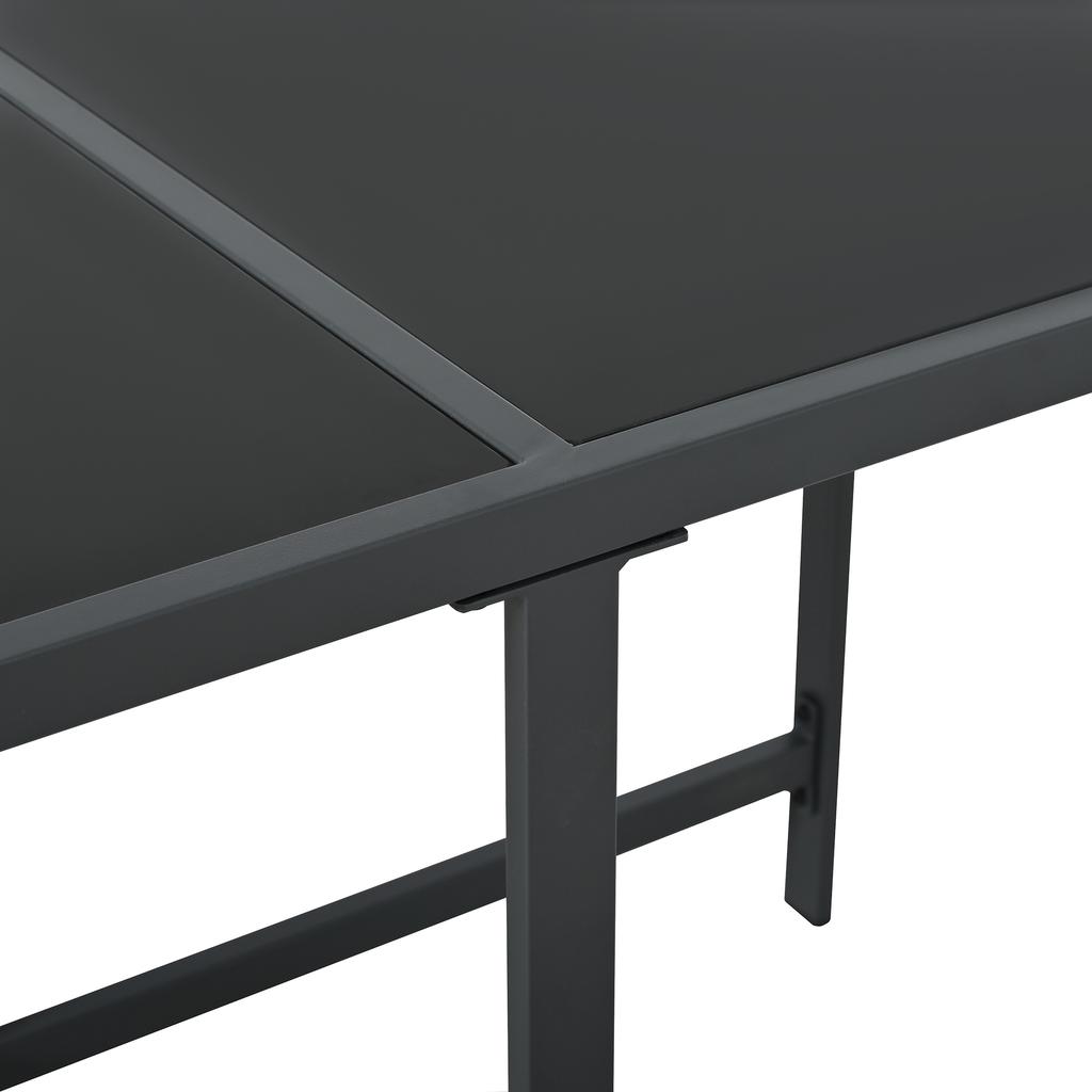 7-Piece dining table and chair set for 6 people, table made of tempered glass, armrests of plastic and wood, suitable for backyard, garden patio