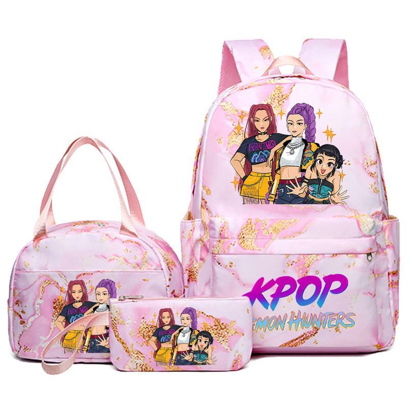 Anime K-Pop Inspired School Backpack Teen Girls - 20L Nylon Daypack With Character Print Breathable Design Ergonomic Curved