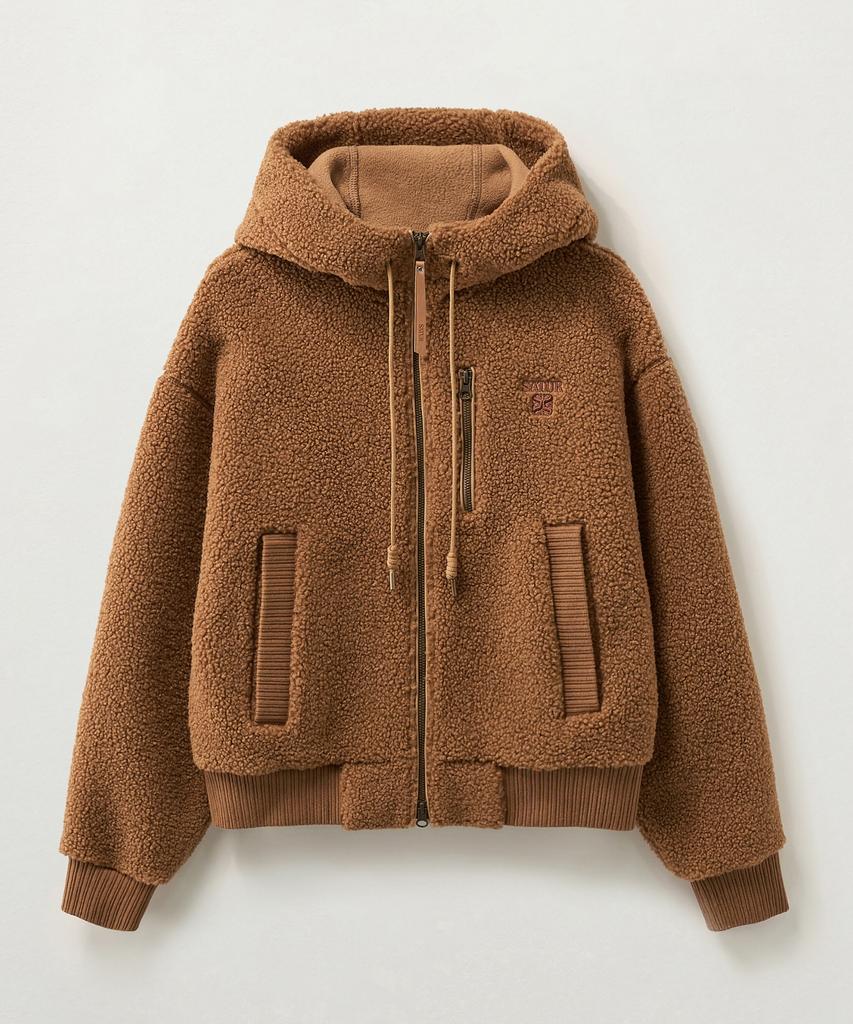 Satur (W) Shearling Fleece Zip-Up Hoodie Brown