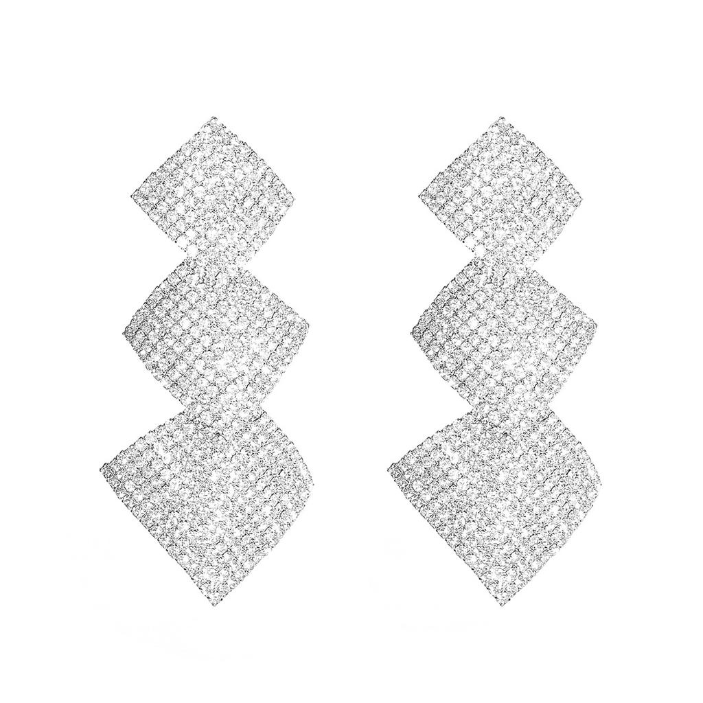 Personalised Exaggerated Heavy Duty Models Diamond-Shaped Large Earrings Fashion Shiny Earrings Women's Earrings 1 Pair