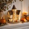 Dark Aesthetic Decorations Vintage Light-Up Cottage Halloween Decoration Gothic Ghost Pumpkin Village House Creepy Miniature Figurine LED