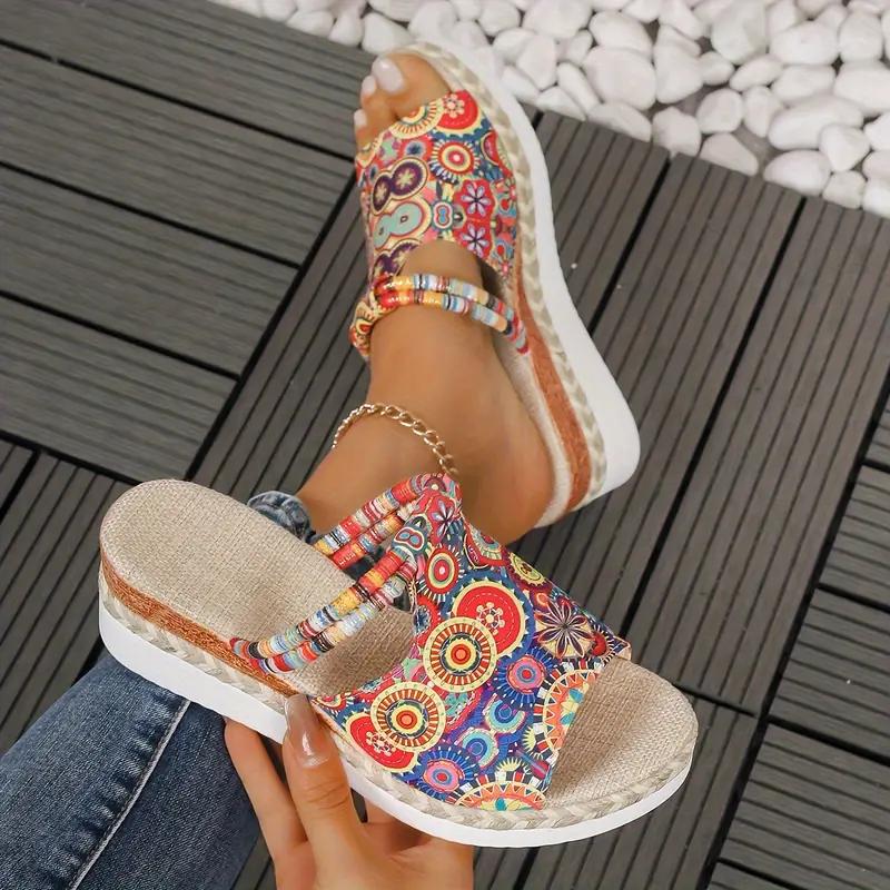 Женские сандалии с принтом черепа, цветные плетеные шлепанцы на платформе для отдыха на море, пляжные шлепанцы на танкетке для Хэллоуина