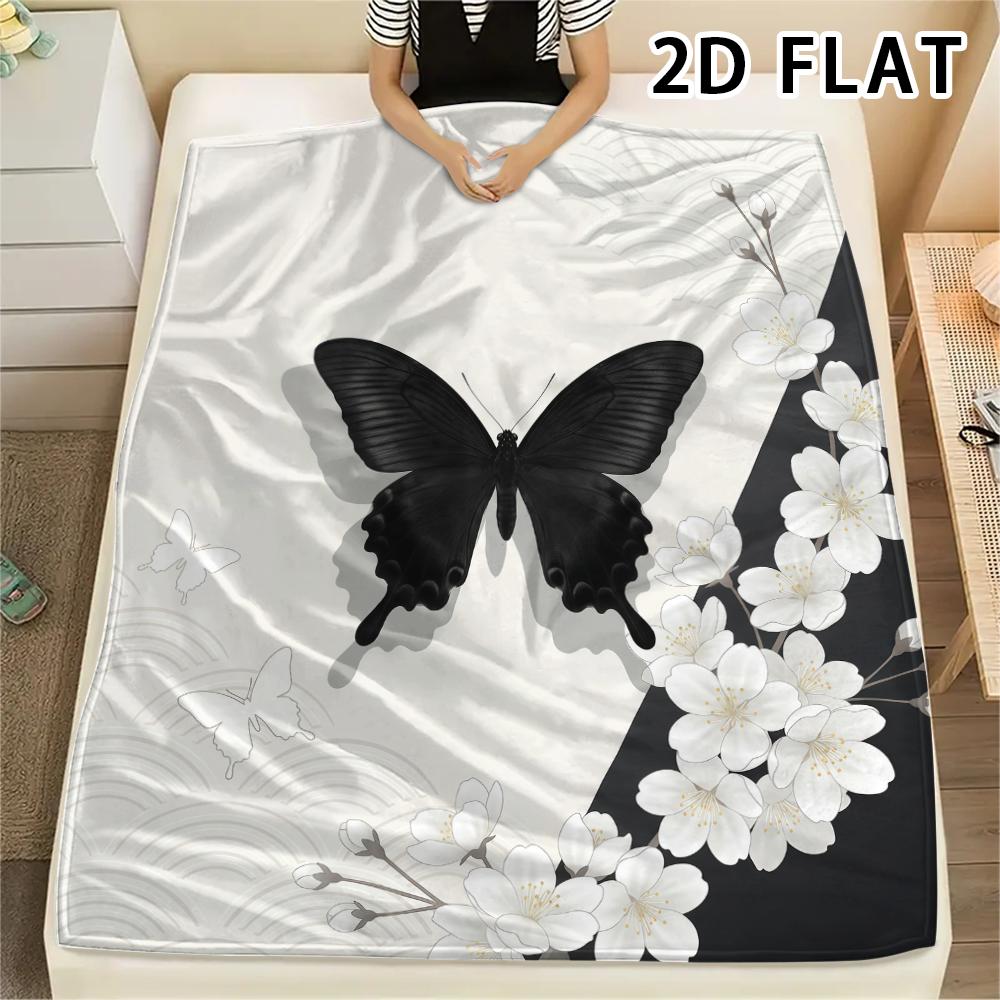 1Pc 2D FLAT Ink Black White Print Flannel Blanket,High quality Comfortable for All Seasons,Home Decor,Warmth and Comfort,Perfect for Christmas Gifts
