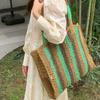 New High-end Contrasting Straw Bags, Hand-woven Bags, Large-capacity Shoulder Tote Bags, Vacation Beach Bags, Women's Bags